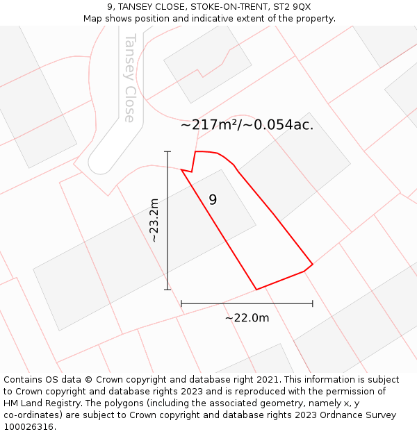 9, TANSEY CLOSE, STOKE-ON-TRENT, ST2 9QX: Plot and title map