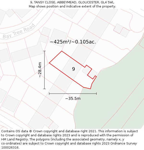 9, TANSY CLOSE, ABBEYMEAD, GLOUCESTER, GL4 5WL: Plot and title map