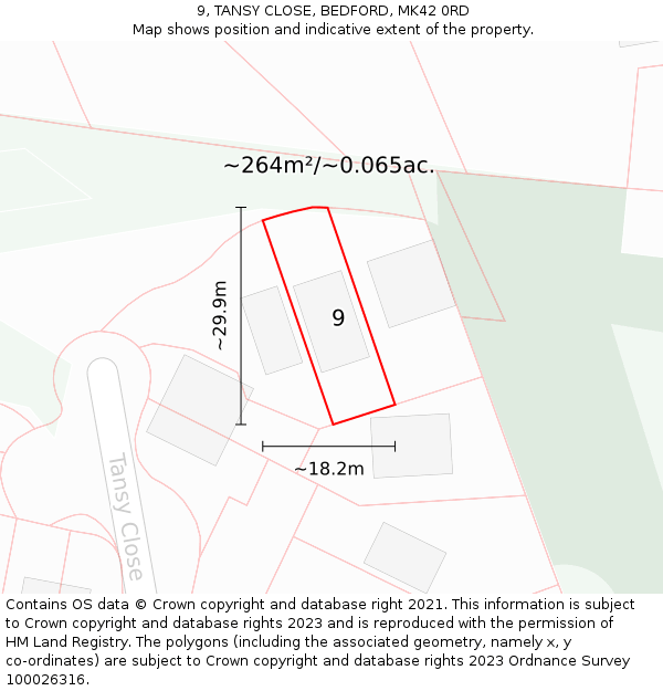 9, TANSY CLOSE, BEDFORD, MK42 0RD: Plot and title map
