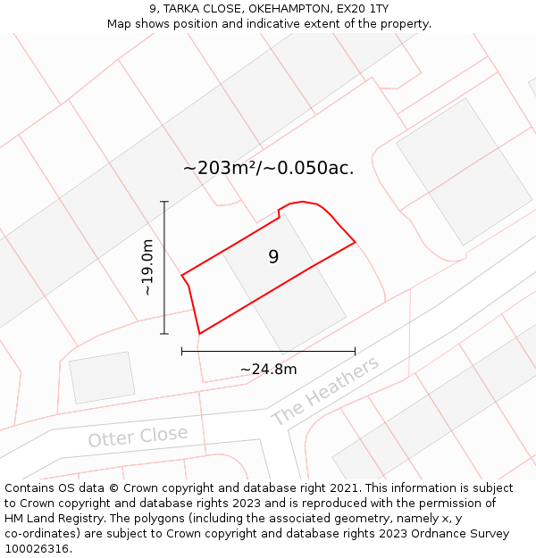 9, TARKA CLOSE, OKEHAMPTON, EX20 1TY: Plot and title map
