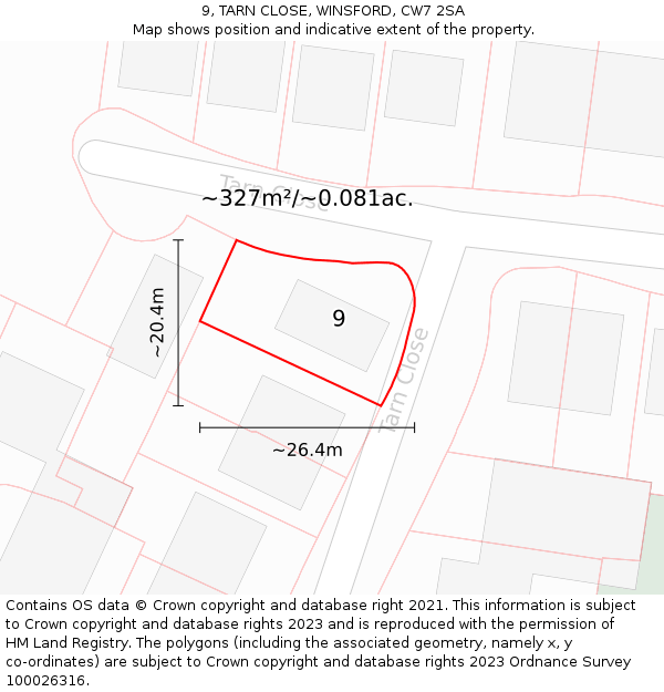 9, TARN CLOSE, WINSFORD, CW7 2SA: Plot and title map
