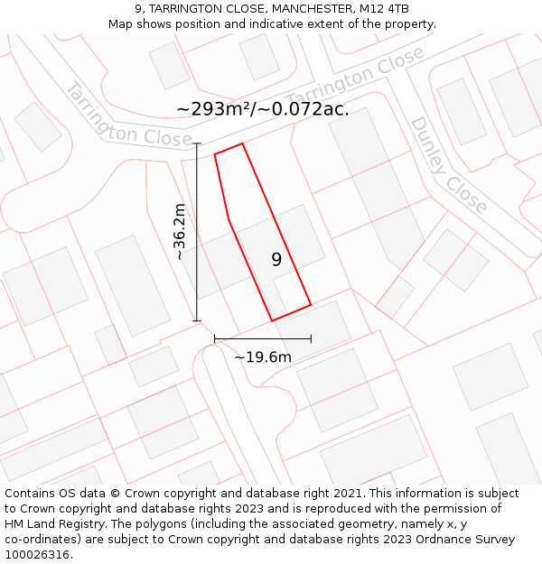 9, TARRINGTON CLOSE, MANCHESTER, M12 4TB: Plot and title map