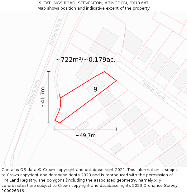 9, TATLINGS ROAD, STEVENTON, ABINGDON, OX13 6AT: Plot and title map