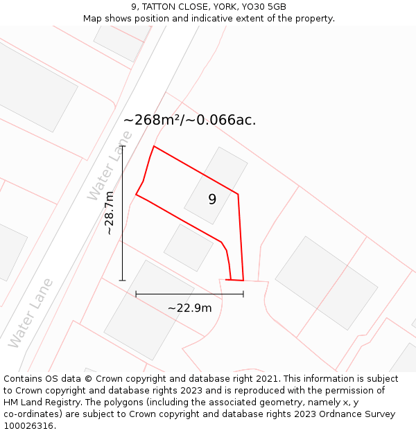 9, TATTON CLOSE, YORK, YO30 5GB: Plot and title map