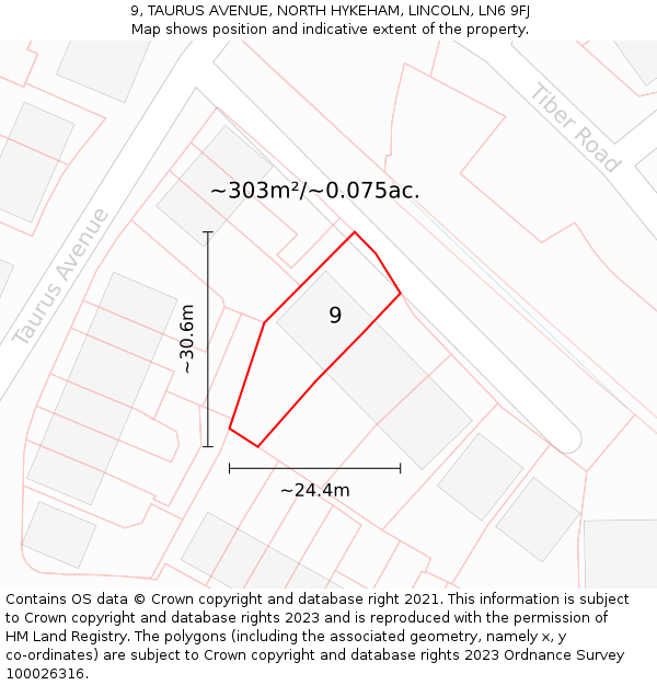 9, TAURUS AVENUE, NORTH HYKEHAM, LINCOLN, LN6 9FJ: Plot and title map