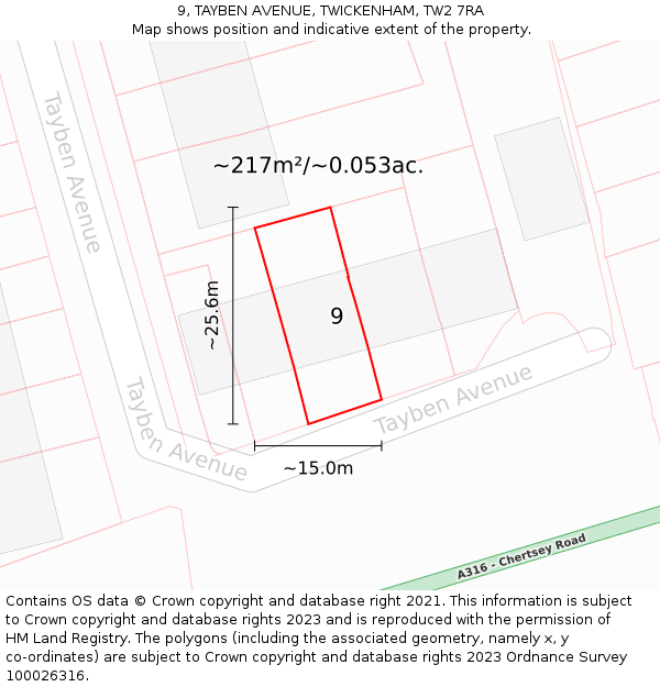 9, TAYBEN AVENUE, TWICKENHAM, TW2 7RA: Plot and title map