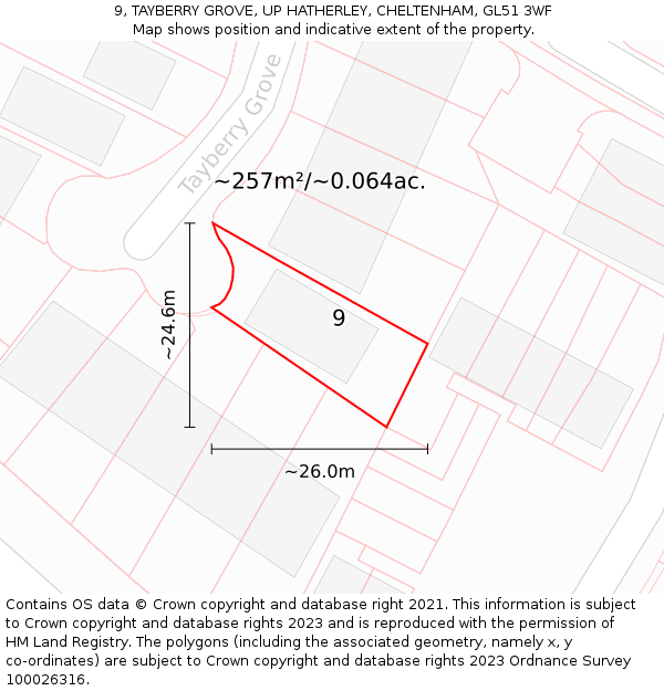 9, TAYBERRY GROVE, UP HATHERLEY, CHELTENHAM, GL51 3WF: Plot and title map
