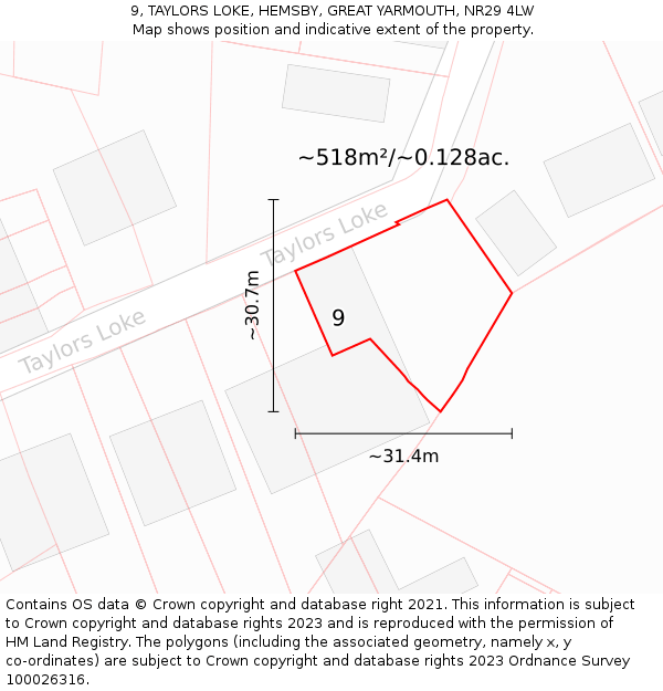 9, TAYLORS LOKE, HEMSBY, GREAT YARMOUTH, NR29 4LW: Plot and title map