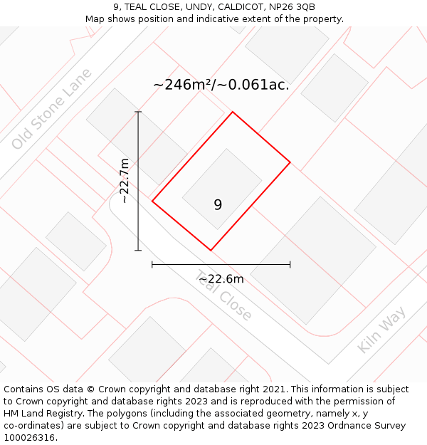 9, TEAL CLOSE, UNDY, CALDICOT, NP26 3QB: Plot and title map
