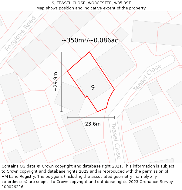 9, TEASEL CLOSE, WORCESTER, WR5 3ST: Plot and title map