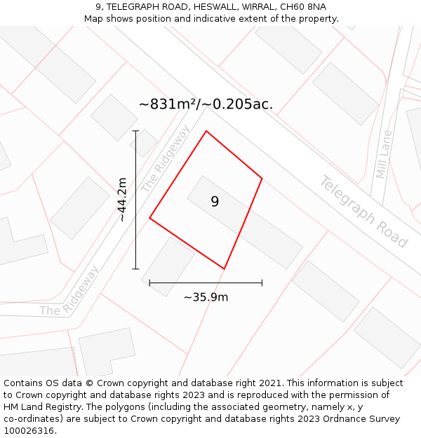 9, TELEGRAPH ROAD, HESWALL, WIRRAL, CH60 8NA: Plot and title map