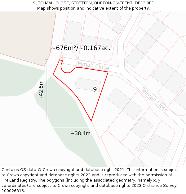9, TELMAH CLOSE, STRETTON, BURTON-ON-TRENT, DE13 0EF: Plot and title map