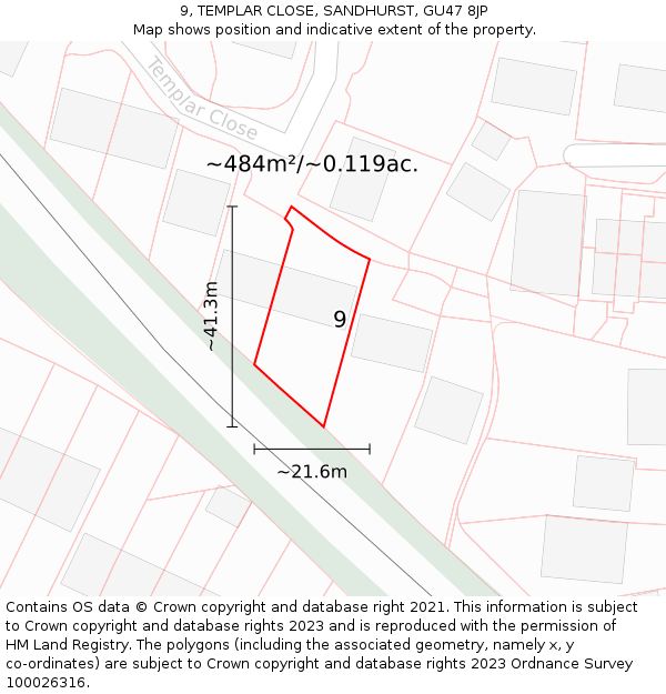 9, TEMPLAR CLOSE, SANDHURST, GU47 8JP: Plot and title map
