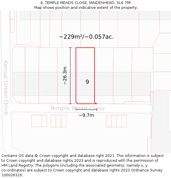 9, TEMPLE MEADS CLOSE, MAIDENHEAD, SL6 7RF: Plot and title map