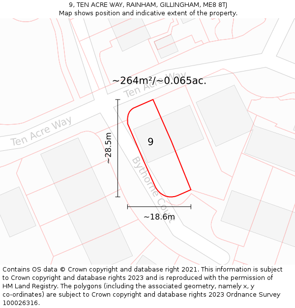 9, TEN ACRE WAY, RAINHAM, GILLINGHAM, ME8 8TJ: Plot and title map