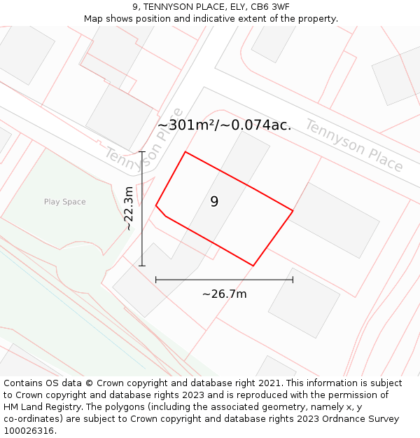 9, TENNYSON PLACE, ELY, CB6 3WF: Plot and title map