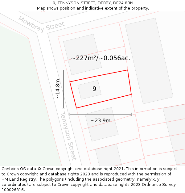 9, TENNYSON STREET, DERBY, DE24 8BN: Plot and title map