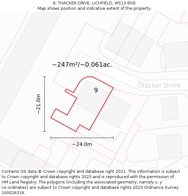 9, THACKER DRIVE, LICHFIELD, WS13 6NS: Plot and title map