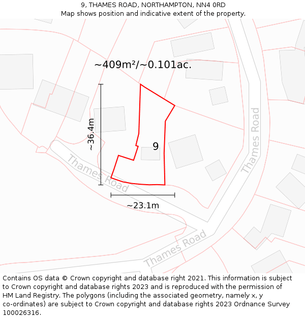 9, THAMES ROAD, NORTHAMPTON, NN4 0RD: Plot and title map
