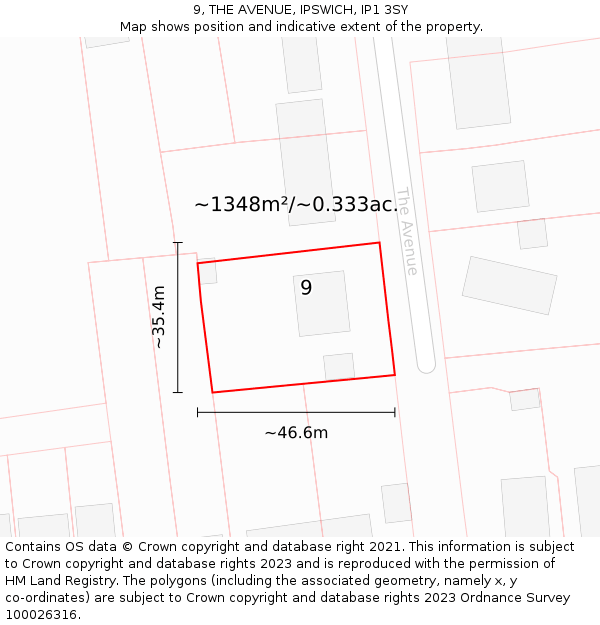 9, THE AVENUE, IPSWICH, IP1 3SY: Plot and title map