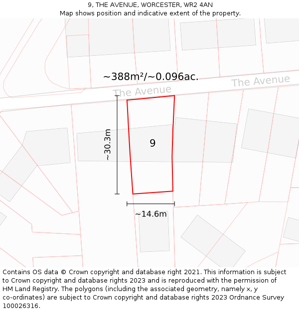 9, THE AVENUE, WORCESTER, WR2 4AN: Plot and title map