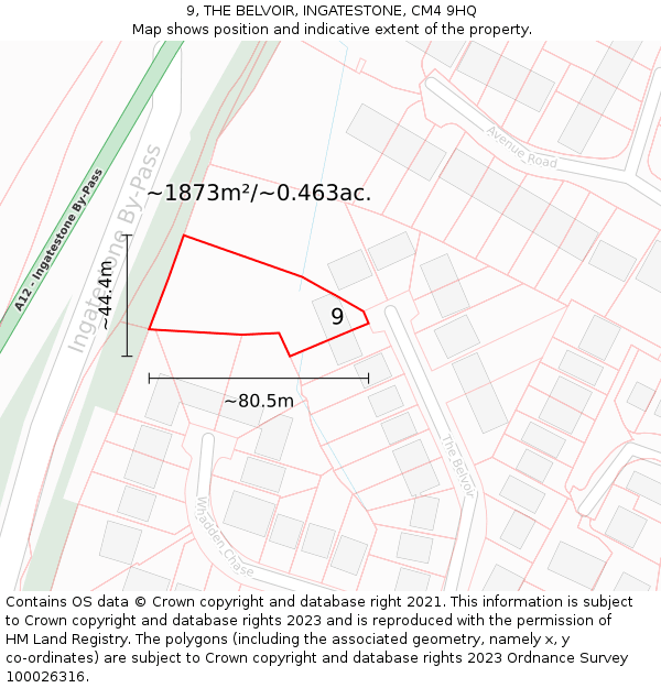 9, THE BELVOIR, INGATESTONE, CM4 9HQ: Plot and title map