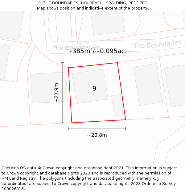 9, THE BOUNDARIES, HOLBEACH, SPALDING, PE12 7RD: Plot and title map