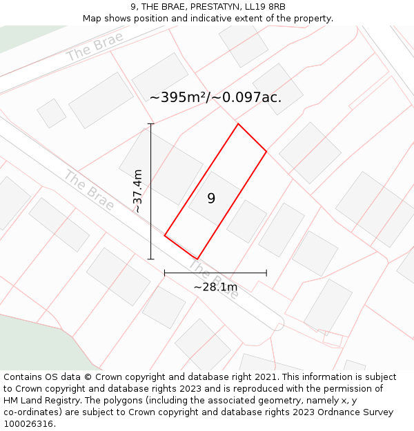 9, THE BRAE, PRESTATYN, LL19 8RB: Plot and title map