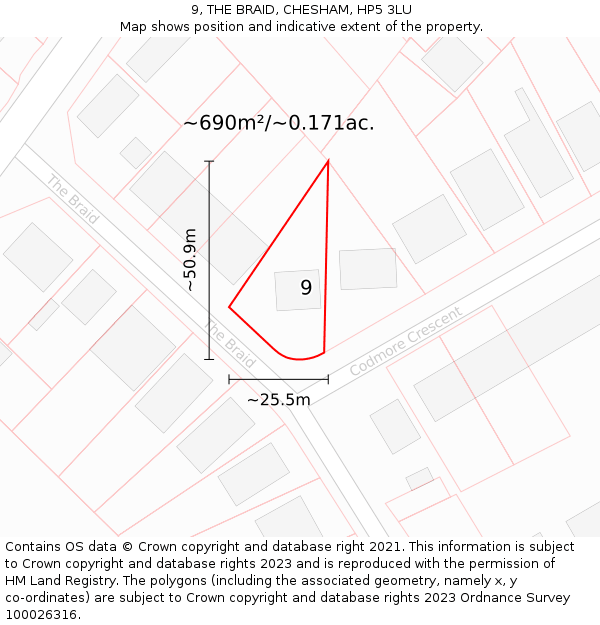 9, THE BRAID, CHESHAM, HP5 3LU: Plot and title map