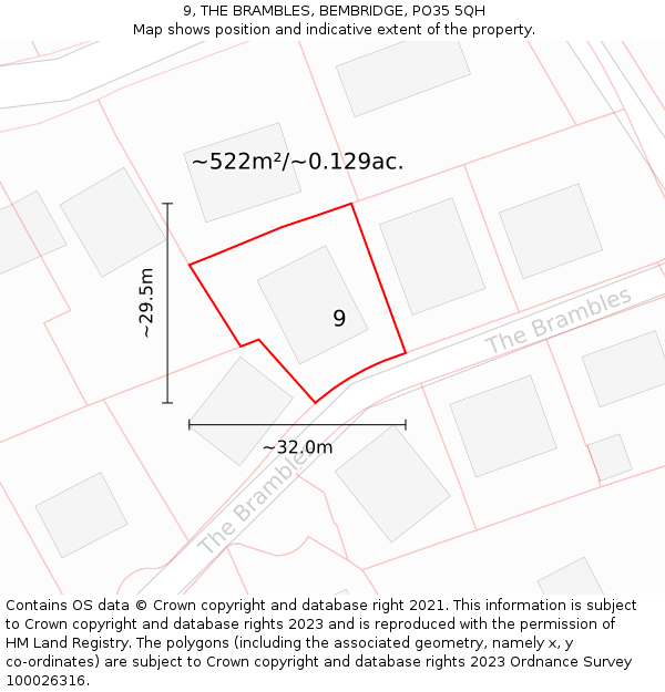 9, THE BRAMBLES, BEMBRIDGE, PO35 5QH: Plot and title map