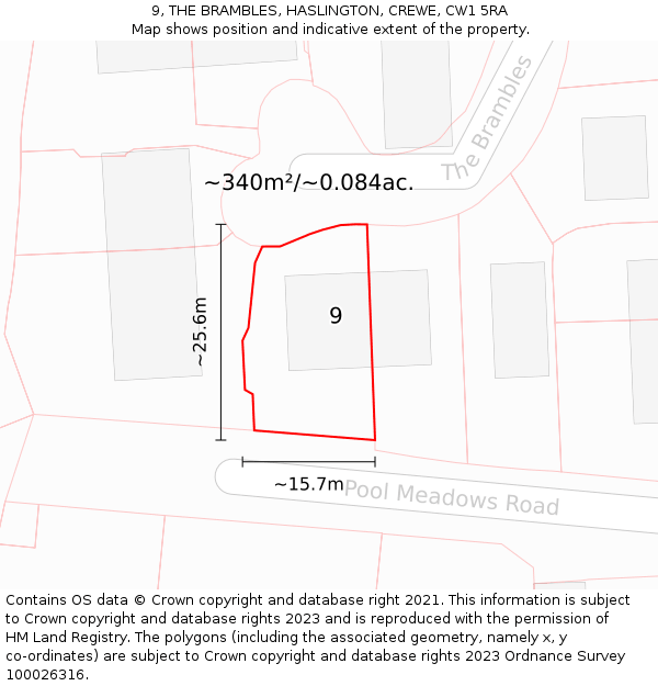 9, THE BRAMBLES, HASLINGTON, CREWE, CW1 5RA: Plot and title map
