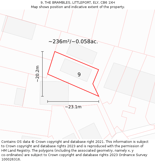 9, THE BRAMBLES, LITTLEPORT, ELY, CB6 1XH: Plot and title map
