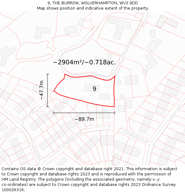 9, THE BURROW, WOLVERHAMPTON, WV3 9DD: Plot and title map