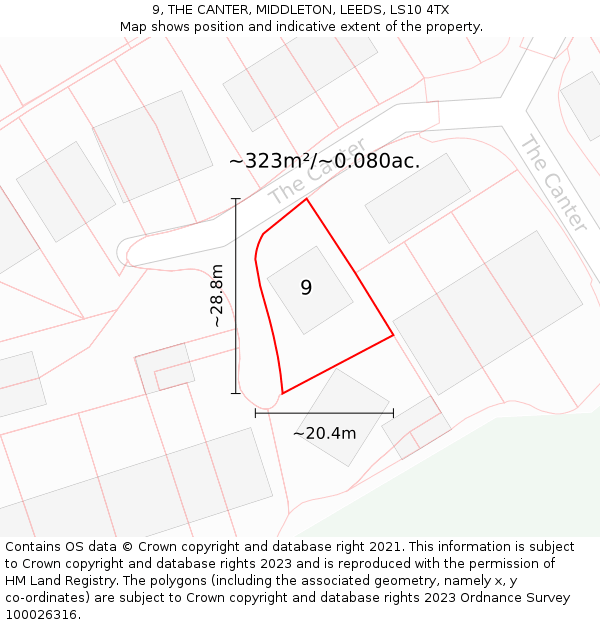 9, THE CANTER, MIDDLETON, LEEDS, LS10 4TX: Plot and title map