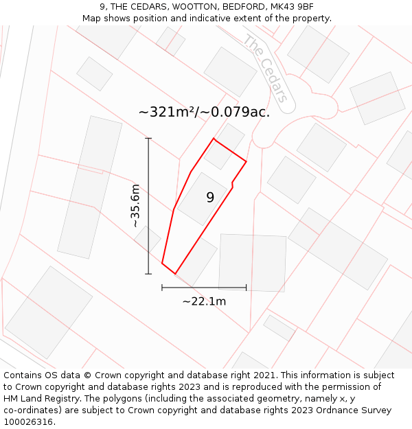 9, THE CEDARS, WOOTTON, BEDFORD, MK43 9BF: Plot and title map