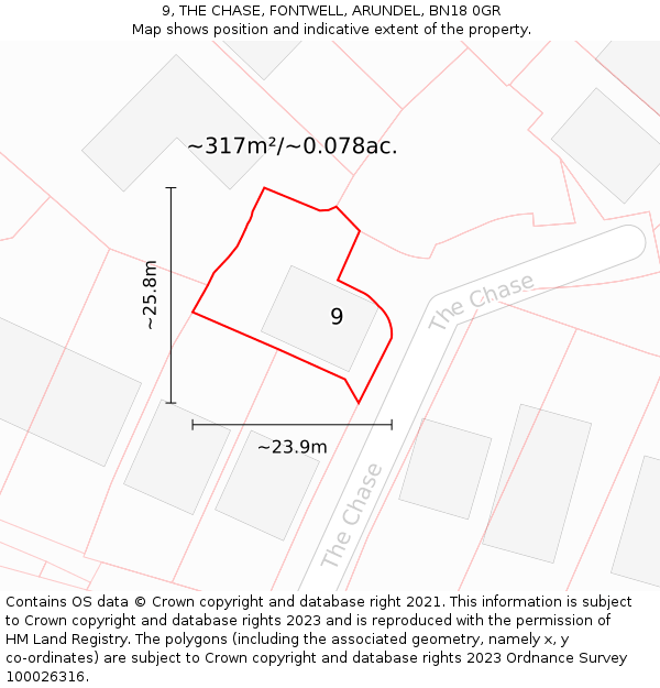 9, THE CHASE, FONTWELL, ARUNDEL, BN18 0GR: Plot and title map