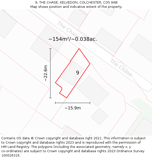 9, THE CHASE, KELVEDON, COLCHESTER, CO5 9AB: Plot and title map