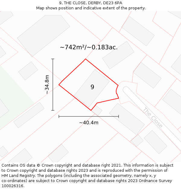 9, THE CLOSE, DERBY, DE23 6PA: Plot and title map