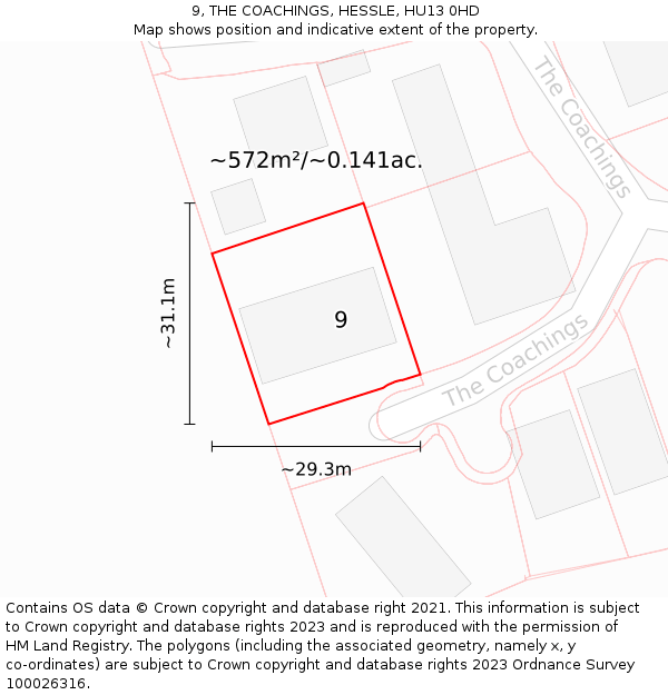 9, THE COACHINGS, HESSLE, HU13 0HD: Plot and title map