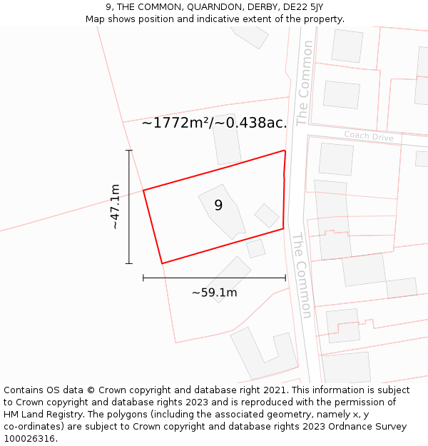 9, THE COMMON, QUARNDON, DERBY, DE22 5JY: Plot and title map