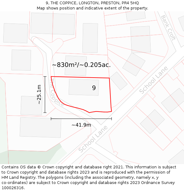 9, THE COPPICE, LONGTON, PRESTON, PR4 5HQ: Plot and title map