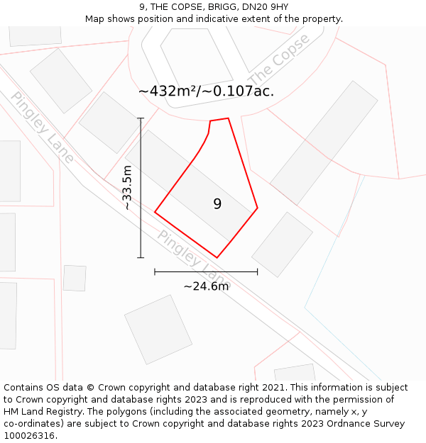 9, THE COPSE, BRIGG, DN20 9HY: Plot and title map