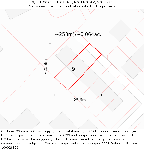 9, THE COPSE, HUCKNALL, NOTTINGHAM, NG15 7RS: Plot and title map