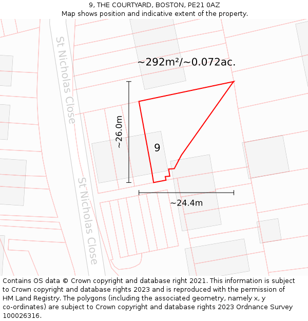 9, THE COURTYARD, BOSTON, PE21 0AZ: Plot and title map