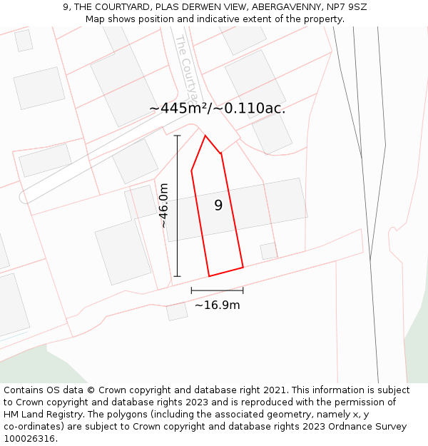 9, THE COURTYARD, PLAS DERWEN VIEW, ABERGAVENNY, NP7 9SZ: Plot and title map