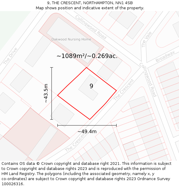9, THE CRESCENT, NORTHAMPTON, NN1 4SB: Plot and title map