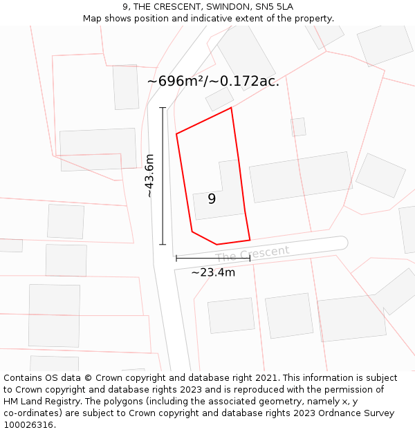 9, THE CRESCENT, SWINDON, SN5 5LA: Plot and title map