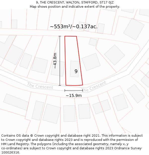 9, THE CRESCENT, WALTON, STAFFORD, ST17 0JZ: Plot and title map