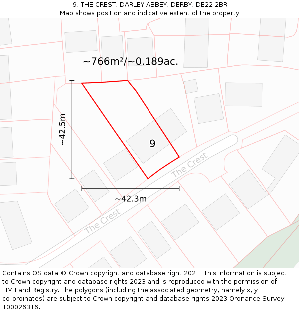 9, THE CREST, DARLEY ABBEY, DERBY, DE22 2BR: Plot and title map