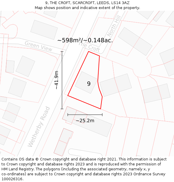9, THE CROFT, SCARCROFT, LEEDS, LS14 3AZ: Plot and title map